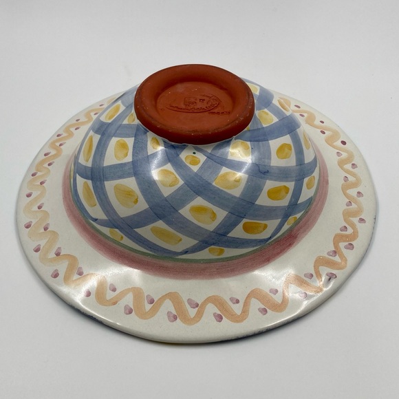 Mackenzie-Childs VTG 12” Bowl Aaslmeer with Tulips & Geometric CrisscrossPattern - Picture 7 of 7